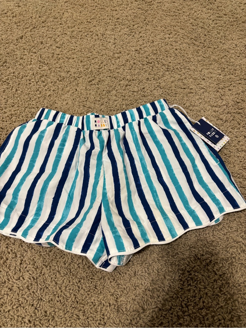 Roller Rabbit x Target White Shorts with Aqua and Navy Stripes